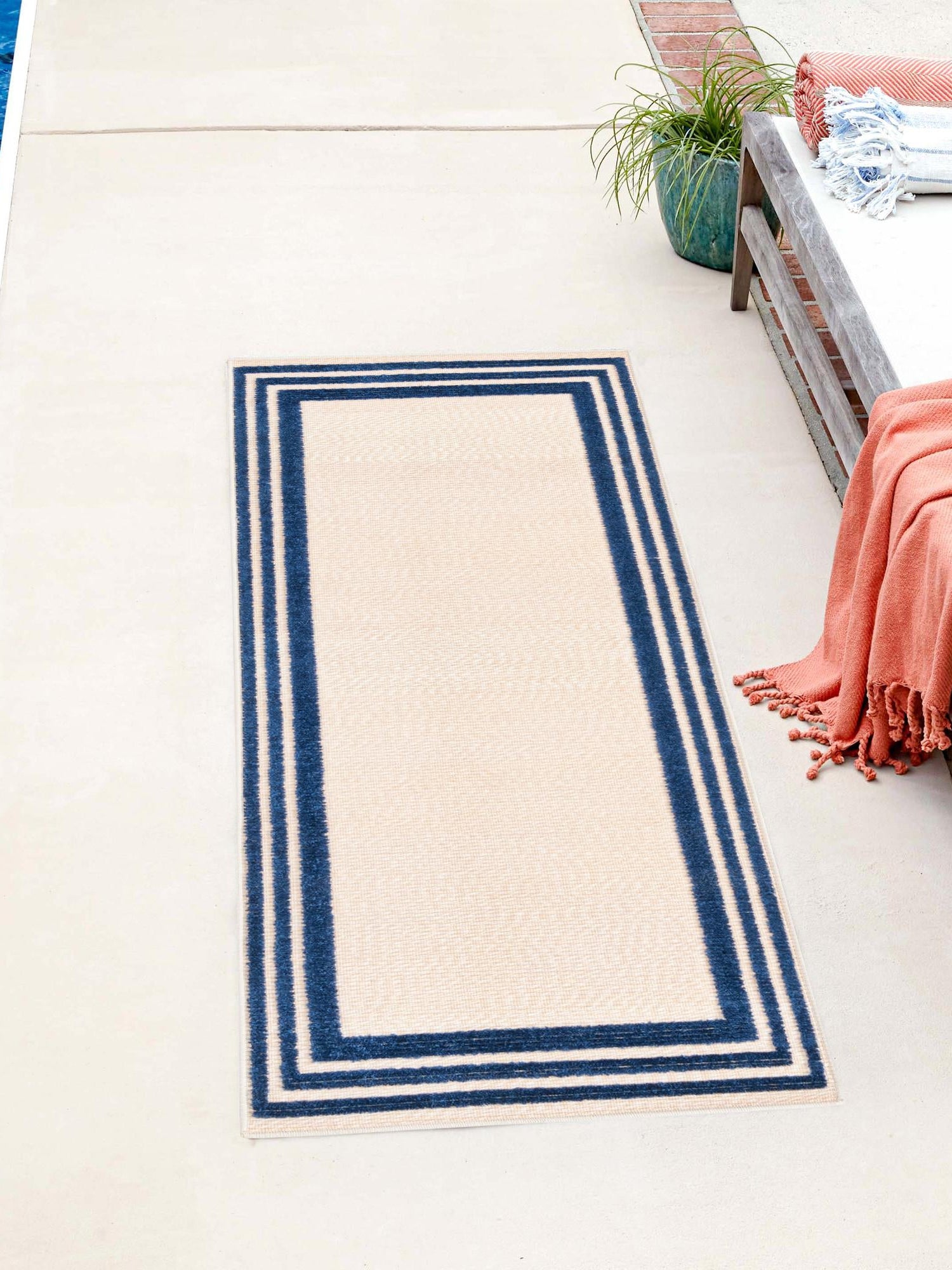 Beige 2' x 8' Aruba Outdoor Runner Area Rug Weather Resistant for Patio, Deck, Terrace, Balcony, Porch for Sale at Rug Engine