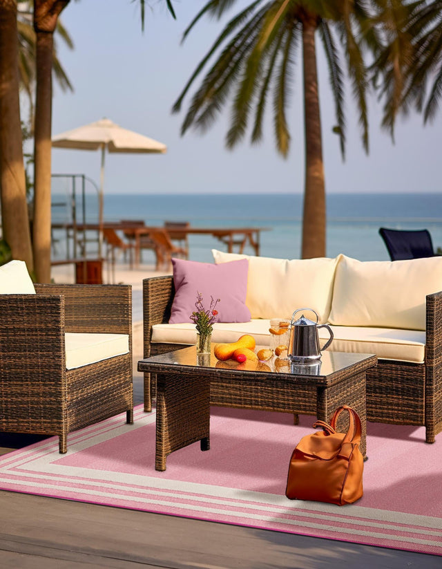 Pink 2' x 3' Aruba Outdoor Rectangle Area Rug Weather Resistant for Patio, Deck, Terrace, Balcony, Porch for Sale at Rug Engine