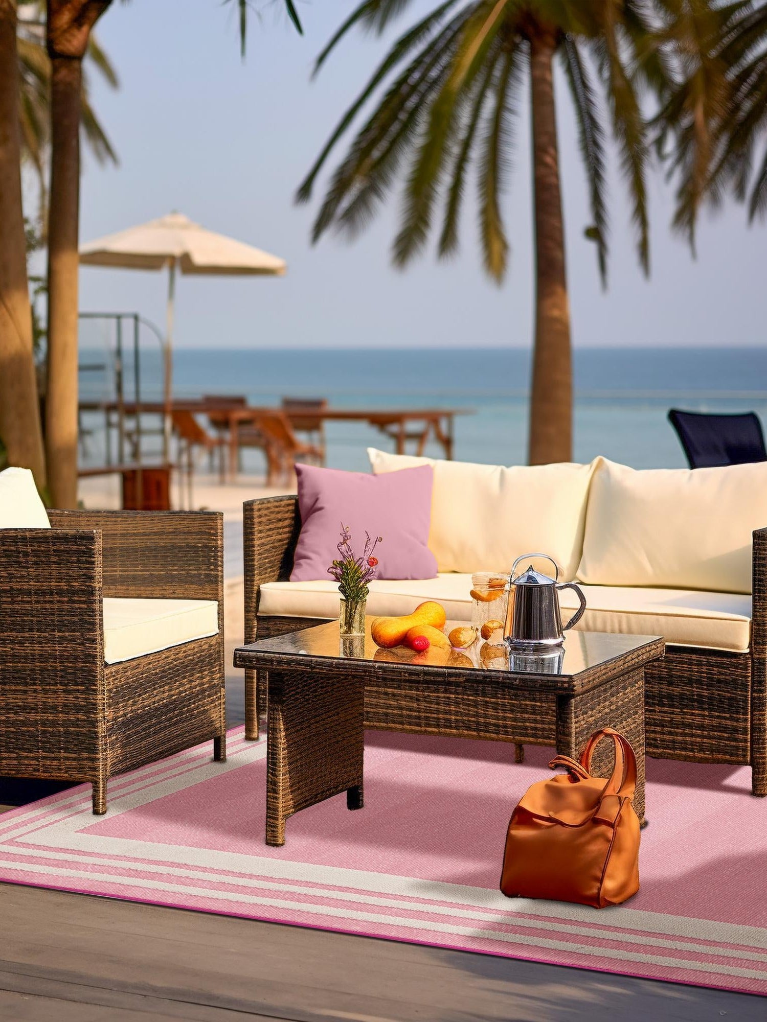 Pink 6' x 9' Aruba Outdoor Rectangle Area Rug Weather Resistant for Patio, Deck, Terrace, Balcony, Porch for Sale at Rug Engine