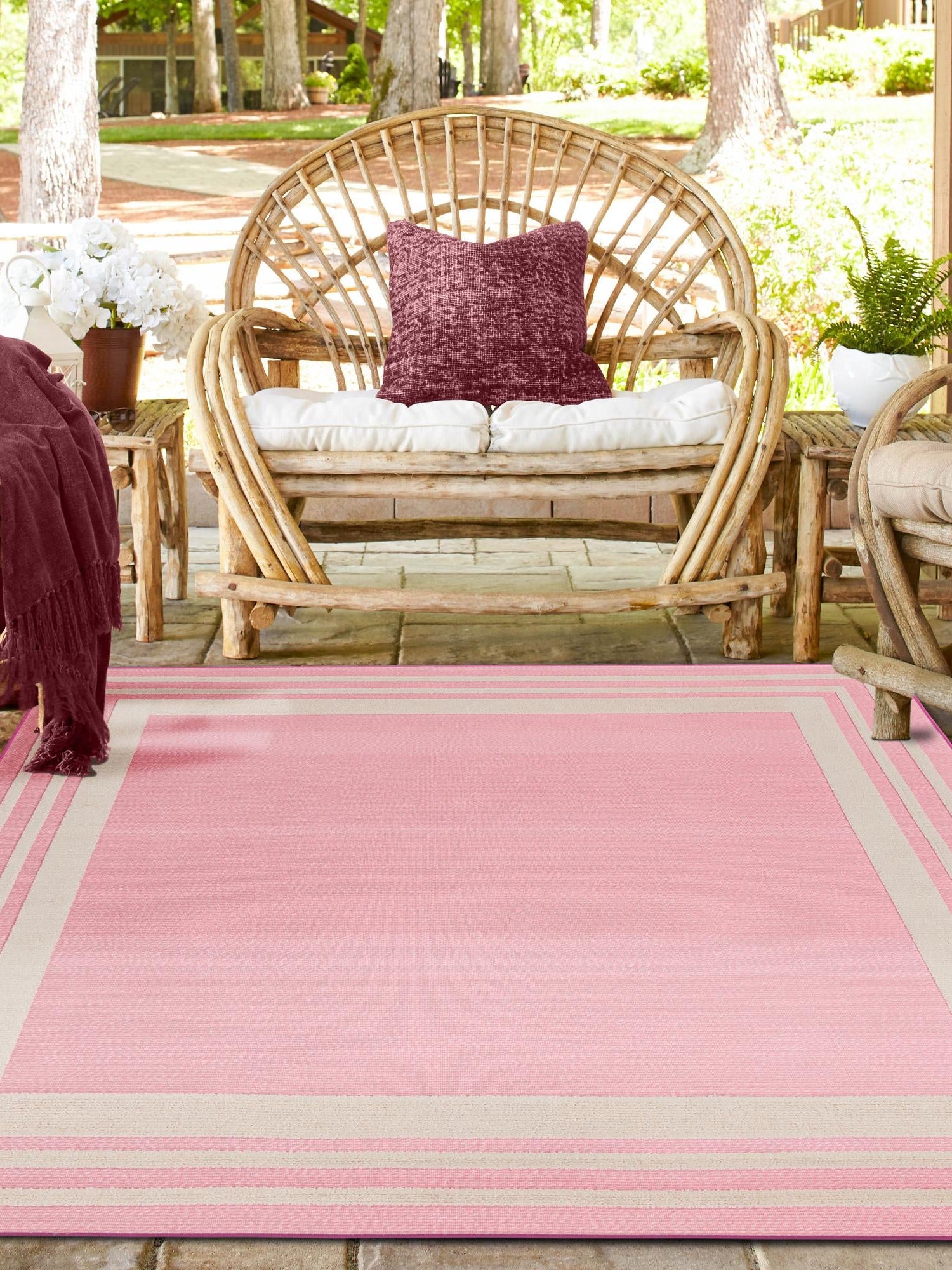 Pink 5' 3 x 5' 3 Aruba Outdoor Square Area Rug Weather Resistant for Patio, Deck, Terrace, Balcony, Porch for Sale at Rug Engine