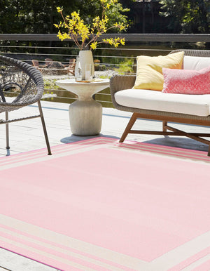 Pink 5' 3 x 5' 3 Aruba Outdoor Square Area Rug Weather Resistant for Patio, Deck, Terrace, Balcony, Porch for Sale at Rug Engine