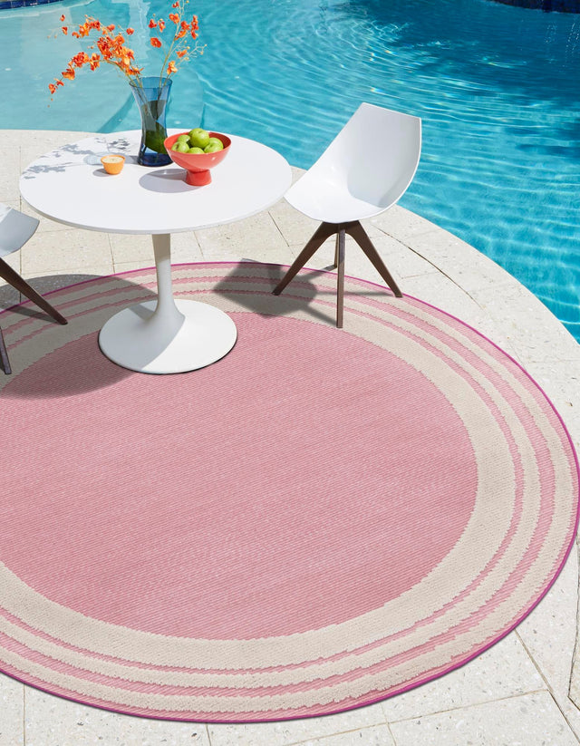 Pink 3' 3 x 3' 3 Aruba Outdoor Round Area Rug Weather Resistant for Patio, Deck, Terrace, Balcony, Porch for Sale at Rug Engine
