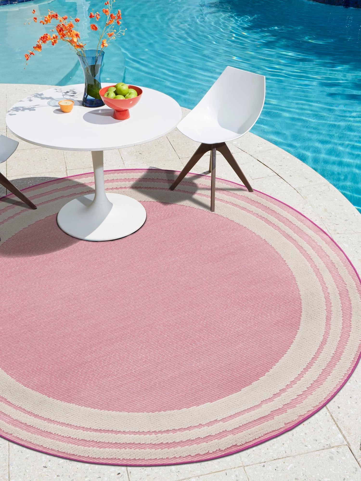 Pink 5' 3 x 5' 3 Aruba Outdoor Round Area Rug Weather Resistant for Patio, Deck, Terrace, Balcony, Porch for Sale at Rug Engine