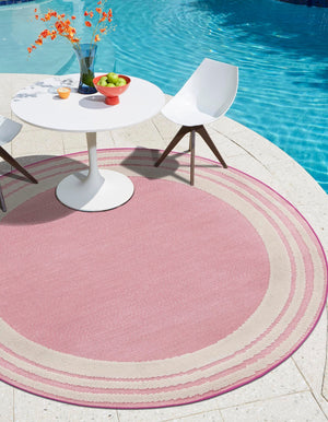 Pink 5' 3 x 5' 3 Aruba Outdoor Round Area Rug Weather Resistant for Patio, Deck, Terrace, Balcony, Porch for Sale at Rug Engine