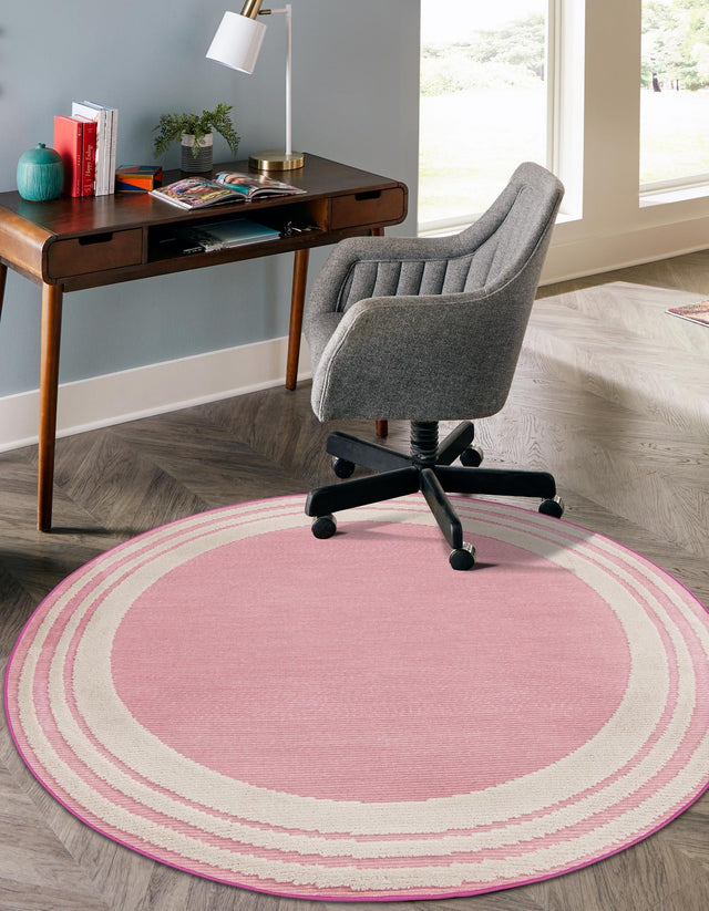 Pink 3' 3 x 3' 3 Aruba Outdoor Round Area Rug Weather Resistant for Patio, Deck, Terrace, Balcony, Porch for Sale at Rug Engine