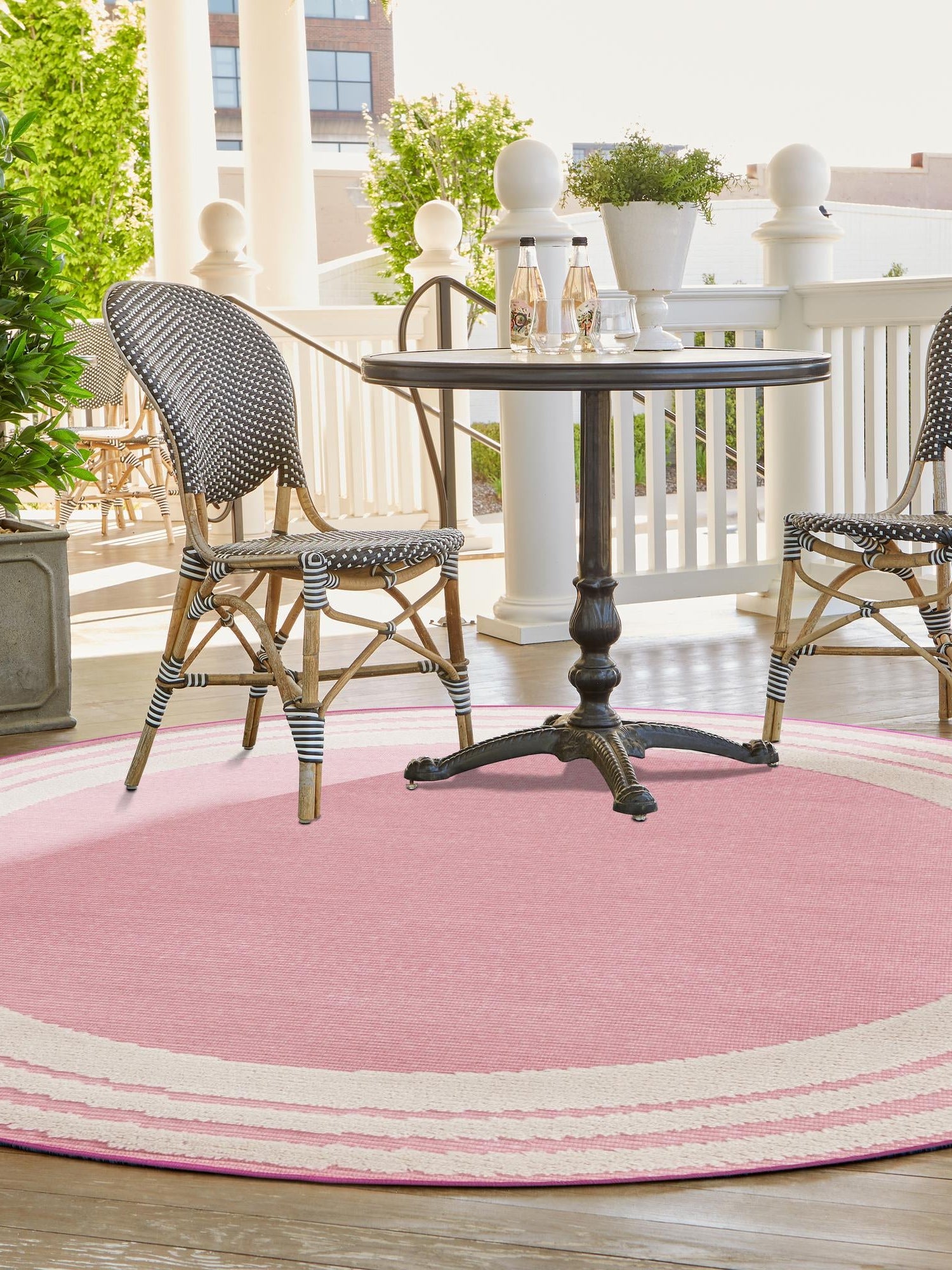 Pink 5' 3 x 5' 3 Aruba Outdoor Round Area Rug Weather Resistant for Patio, Deck, Terrace, Balcony, Porch for Sale at Rug Engine