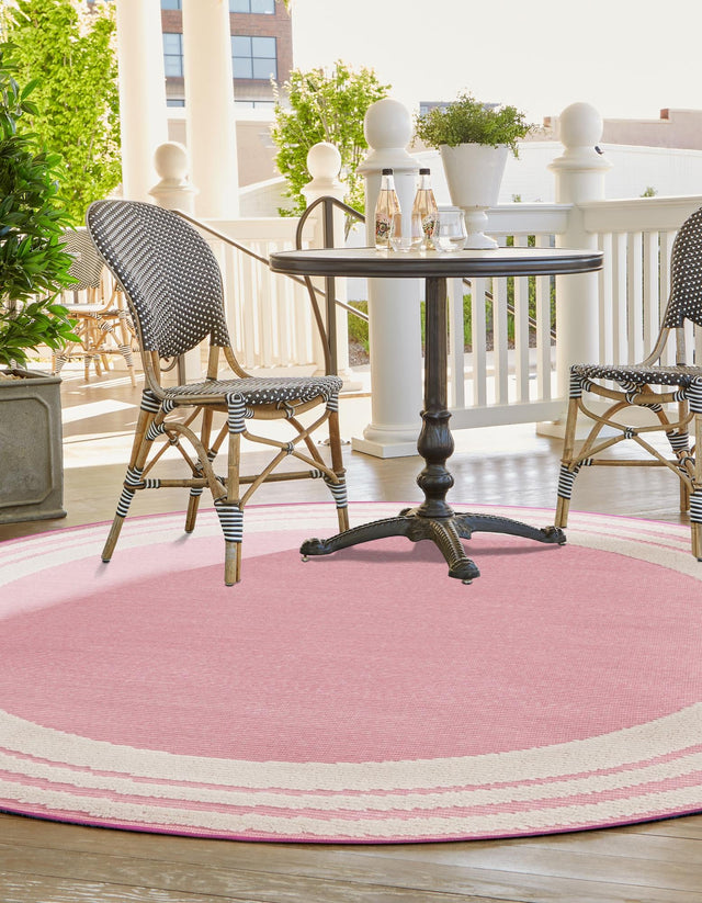 Pink 5' 3 x 5' 3 Aruba Outdoor Round Area Rug Weather Resistant for Patio, Deck, Terrace, Balcony, Porch for Sale at Rug Engine