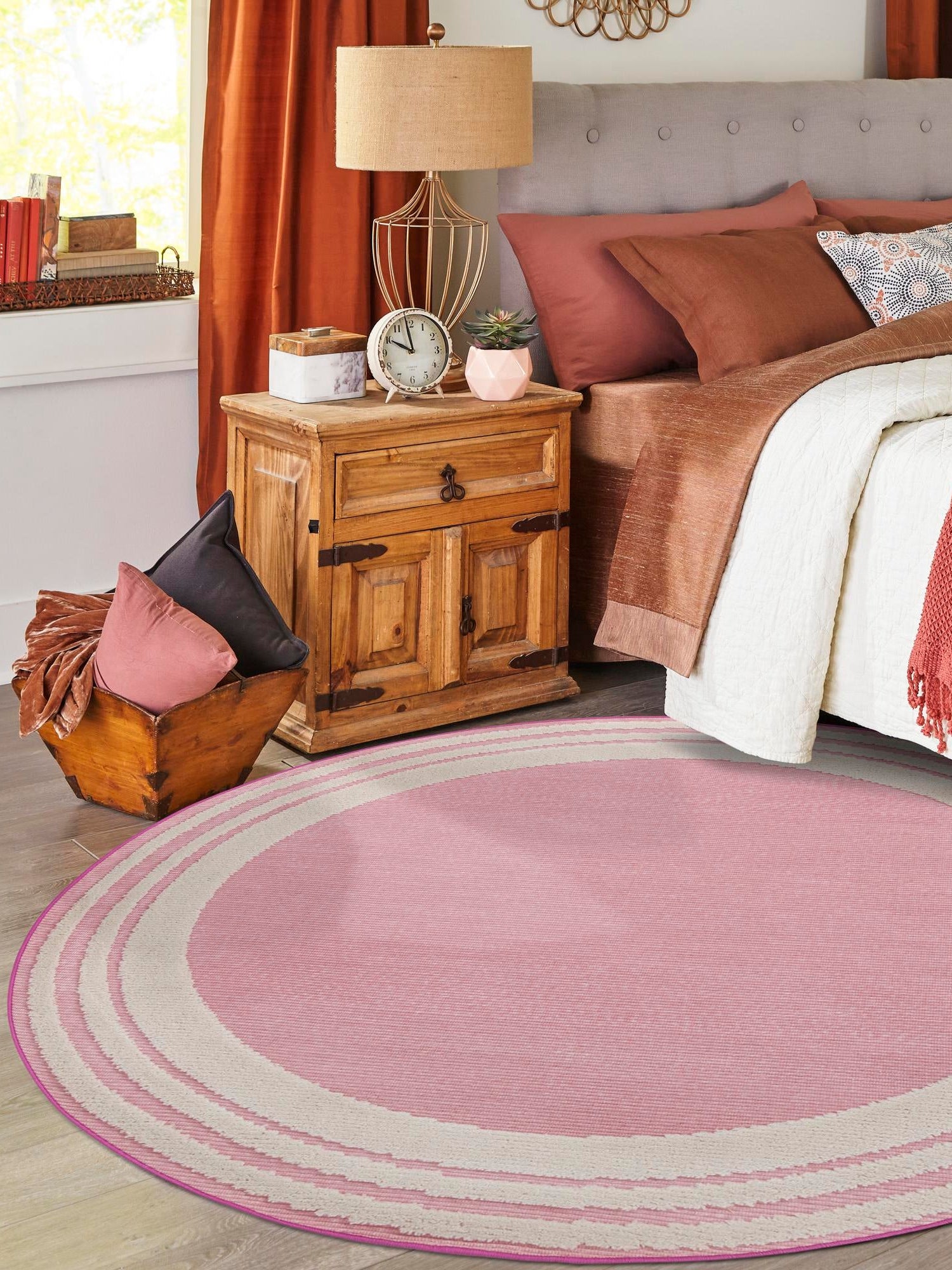 Pink 5' 3 x 5' 3 Aruba Outdoor Round Area Rug Weather Resistant for Patio, Deck, Terrace, Balcony, Porch for Sale at Rug Engine