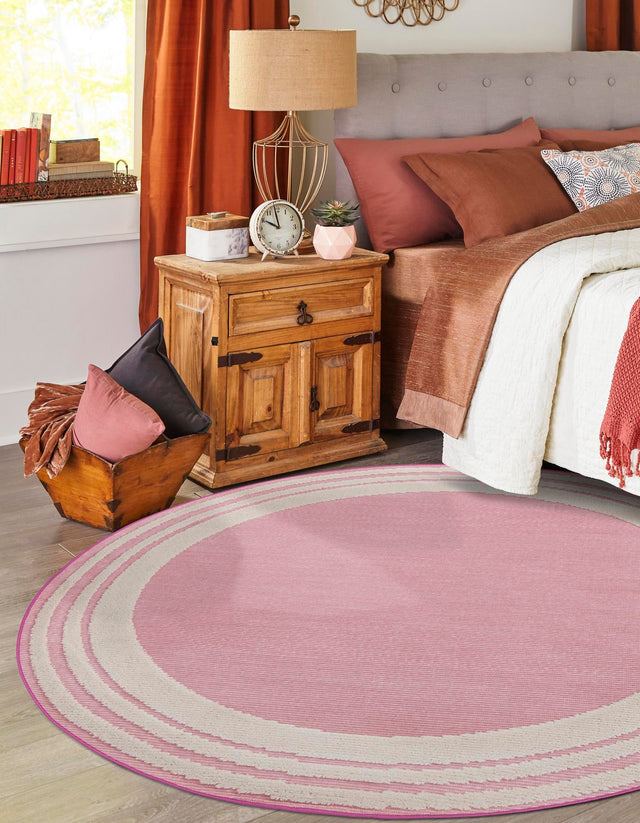 Pink 5' 3 x 5' 3 Aruba Outdoor Round Area Rug Weather Resistant for Patio, Deck, Terrace, Balcony, Porch for Sale at Rug Engine