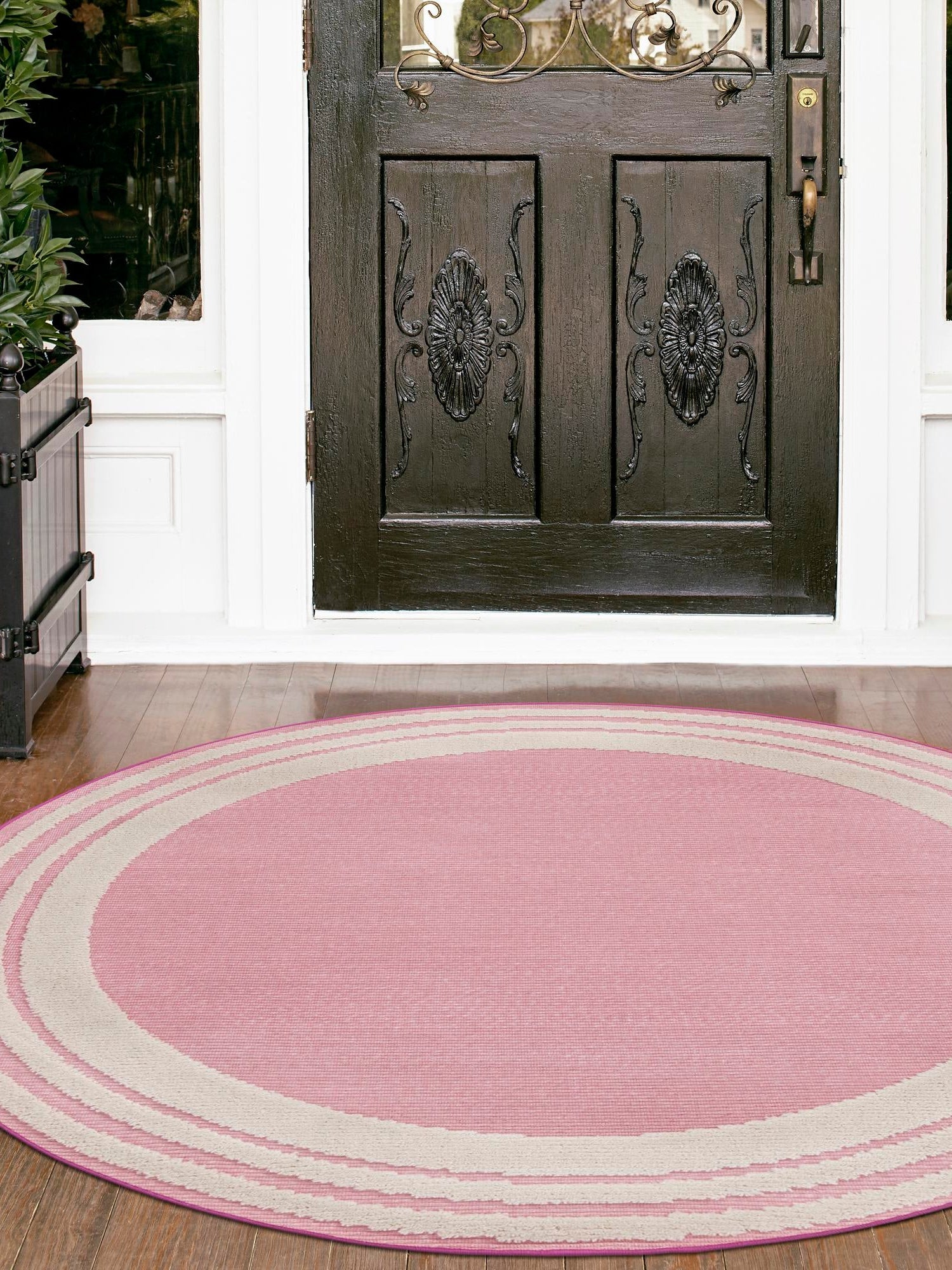 Pink 5' 3 x 5' 3 Aruba Outdoor Round Area Rug Weather Resistant for Patio, Deck, Terrace, Balcony, Porch for Sale at Rug Engine