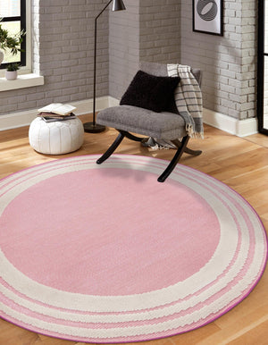 Pink 5' 3 x 5' 3 Aruba Outdoor Round Area Rug Weather Resistant for Patio, Deck, Terrace, Balcony, Porch for Sale at Rug Engine