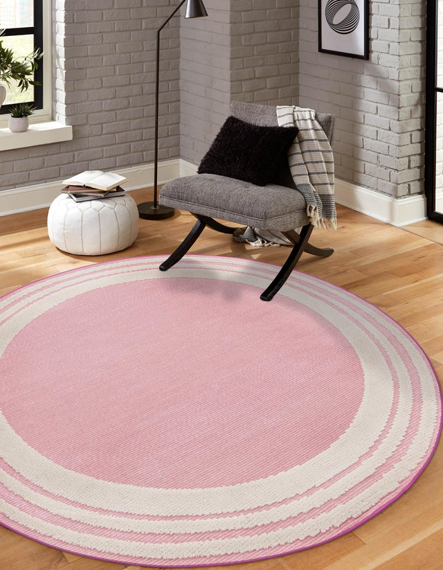 Pink 5' 3 x 5' 3 Aruba Outdoor Round Area Rug Weather Resistant for Patio, Deck, Terrace, Balcony, Porch for Sale at Rug Engine