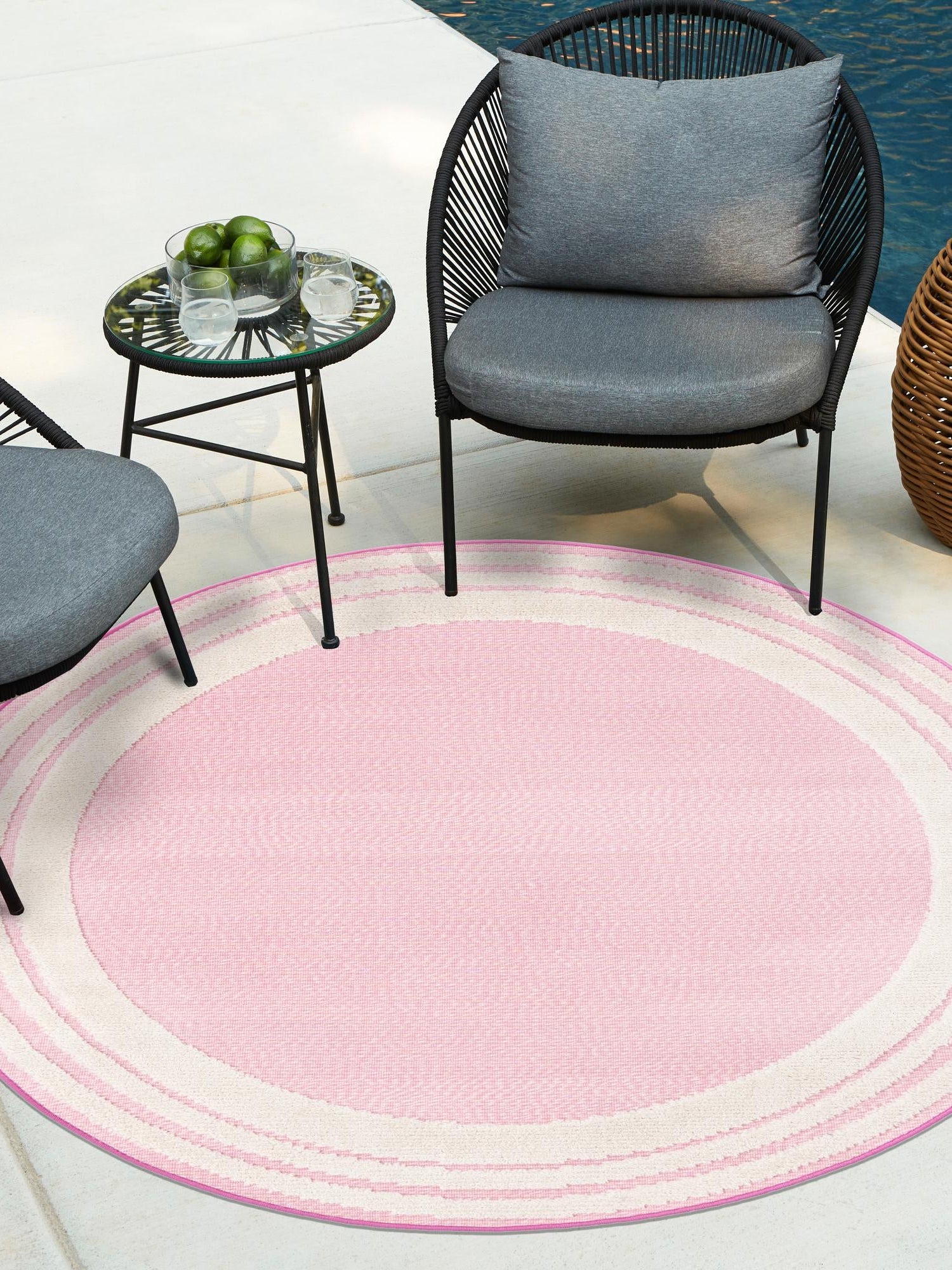 Pink 5' 3 x 5' 3 Aruba Outdoor Round Area Rug Weather Resistant for Patio, Deck, Terrace, Balcony, Porch for Sale at Rug Engine