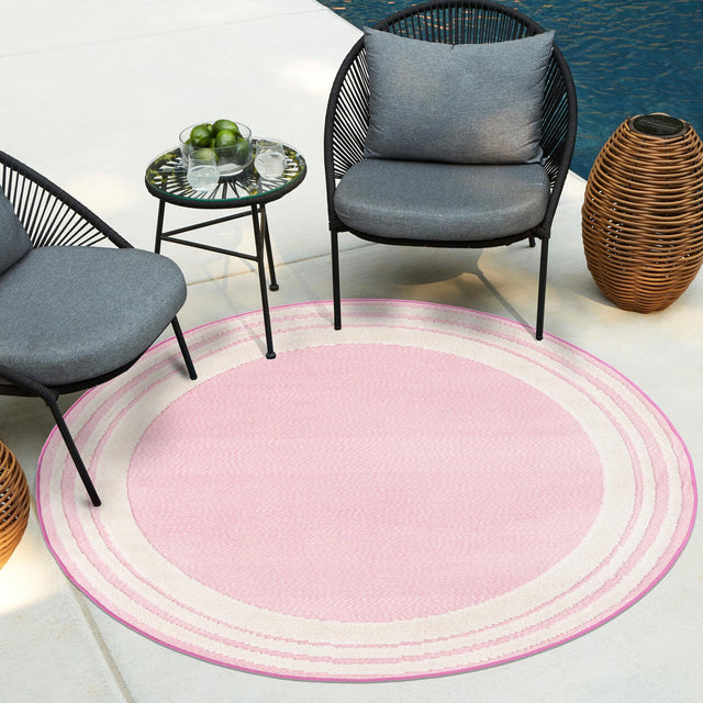 Pink 5' 3 x 5' 3 Aruba Outdoor Round Area Rug Weather Resistant for Patio, Deck, Terrace, Balcony, Porch for Sale at Rug Engine