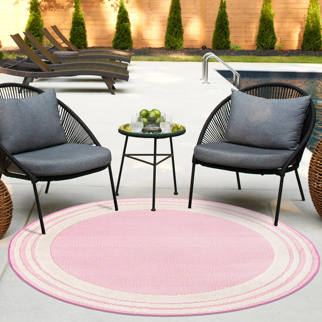 Pink 5' 3 x 5' 3 Aruba Outdoor Round Area Rug Weather Resistant for Patio, Deck, Terrace, Balcony, Porch for Sale at Rug Engine
