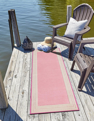 Pink 2' x 10' Aruba Outdoor Runner Area Rug Weather Resistant for Patio, Deck, Terrace, Balcony, Porch for Sale at Rug Engine