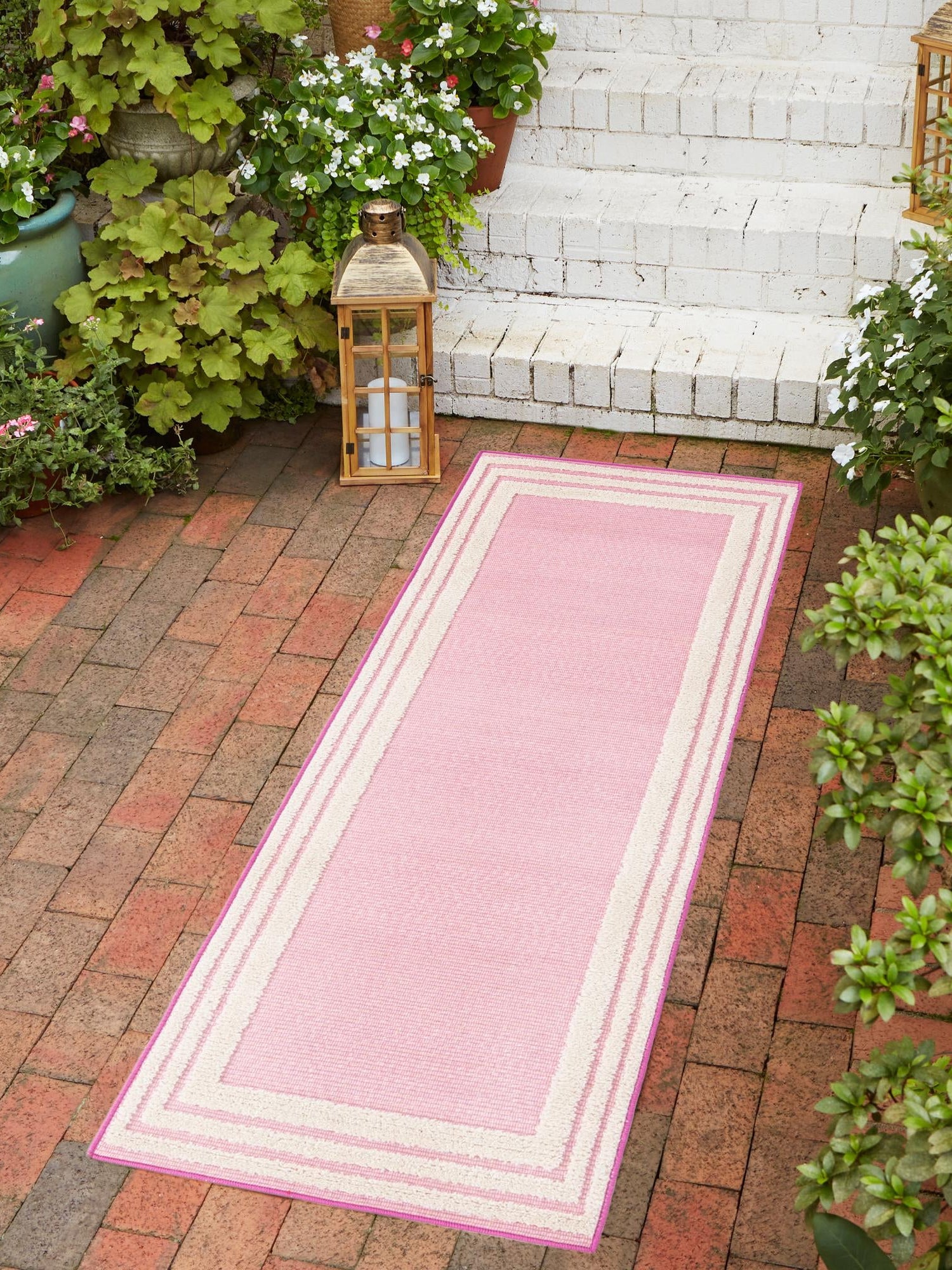 Pink 2' x 10' Aruba Outdoor Runner Area Rug Weather Resistant for Patio, Deck, Terrace, Balcony, Porch for Sale at Rug Engine