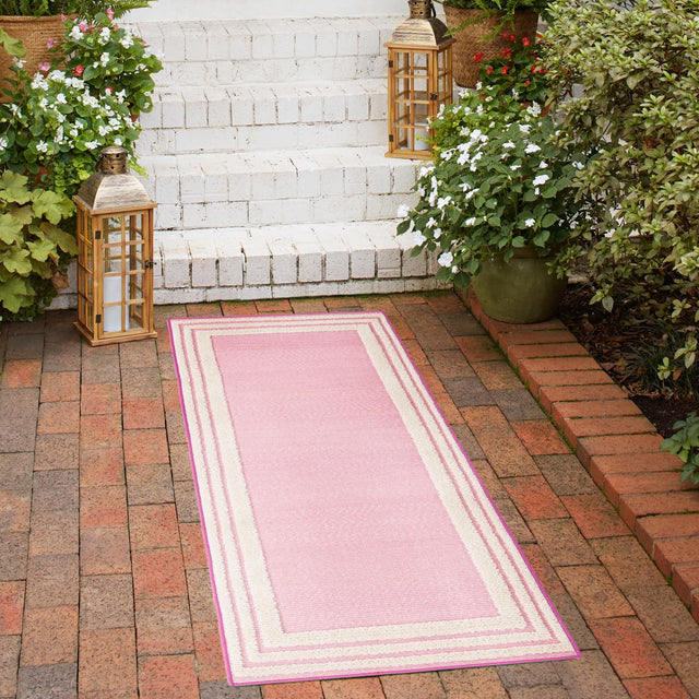Pink 2' x 10' Aruba Outdoor Runner Area Rug Weather Resistant for Patio, Deck, Terrace, Balcony, Porch for Sale at Rug Engine