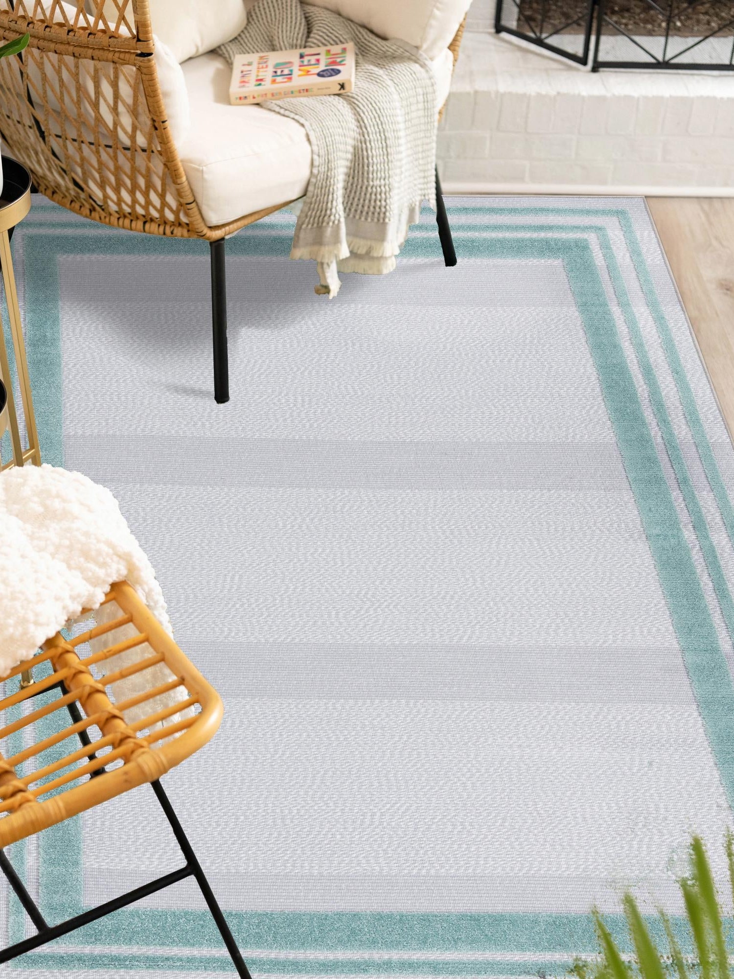 Gray Teal 5' 3 x 8' Aruba Outdoor Rectangle Area Rug Weather Resistant for Patio, Deck, Terrace, Balcony, Porch for Sale at Rug Engine