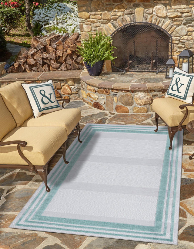 Gray Teal 7' x 10' Aruba Outdoor Rectangle Area Rug Weather Resistant for Patio, Deck, Terrace, Balcony, Porch for Sale at Rug Engine