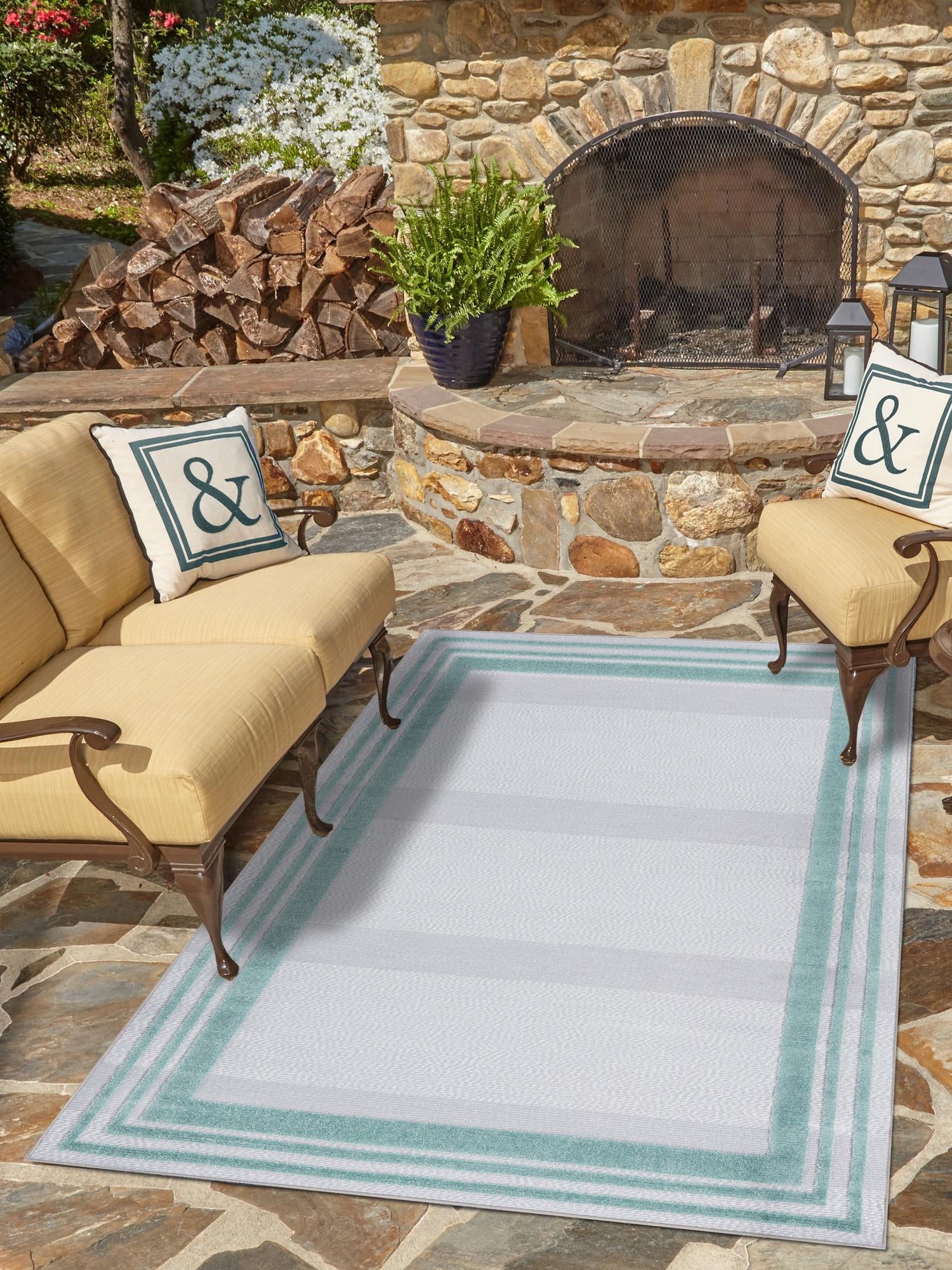 Gray Teal 4' x 6' Aruba Outdoor Rectangle Area Rug Weather Resistant for Patio, Deck, Terrace, Balcony, Porch for Sale at Rug Engine