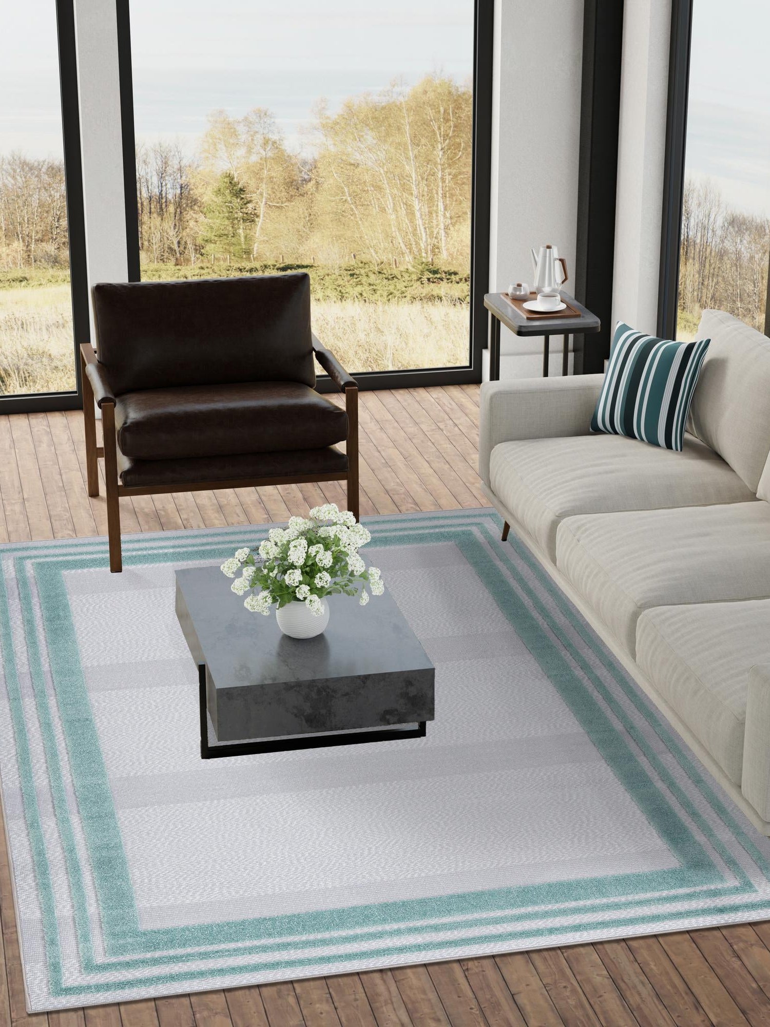 Gray Teal 4' x 6' Aruba Outdoor Rectangle Area Rug Weather Resistant for Patio, Deck, Terrace, Balcony, Porch for Sale at Rug Engine