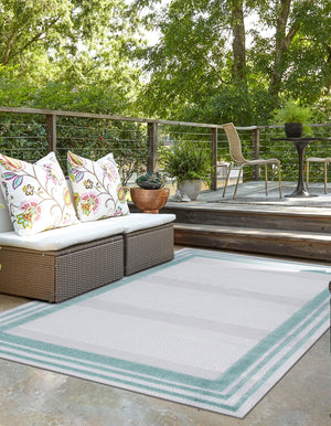 Gray Teal 6' x 9' Aruba Outdoor Rectangle Area Rug Weather Resistant for Patio, Deck, Terrace, Balcony, Porch for Sale at Rug Engine