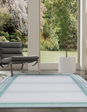 Gray Teal 7' 10 x 10' Aruba Outdoor Rectangle Area Rug Weather Resistant for Patio, Deck, Terrace, Balcony, Porch for Sale at Rug Engine