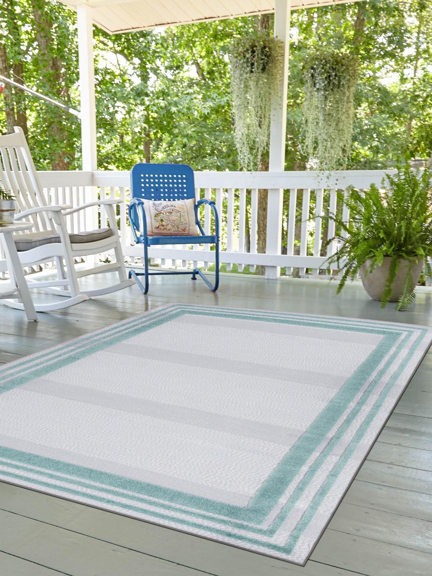 Gray Teal 6' x 9' Aruba Outdoor Rectangle Area Rug Weather Resistant for Patio, Deck, Terrace, Balcony, Porch for Sale at Rug Engine