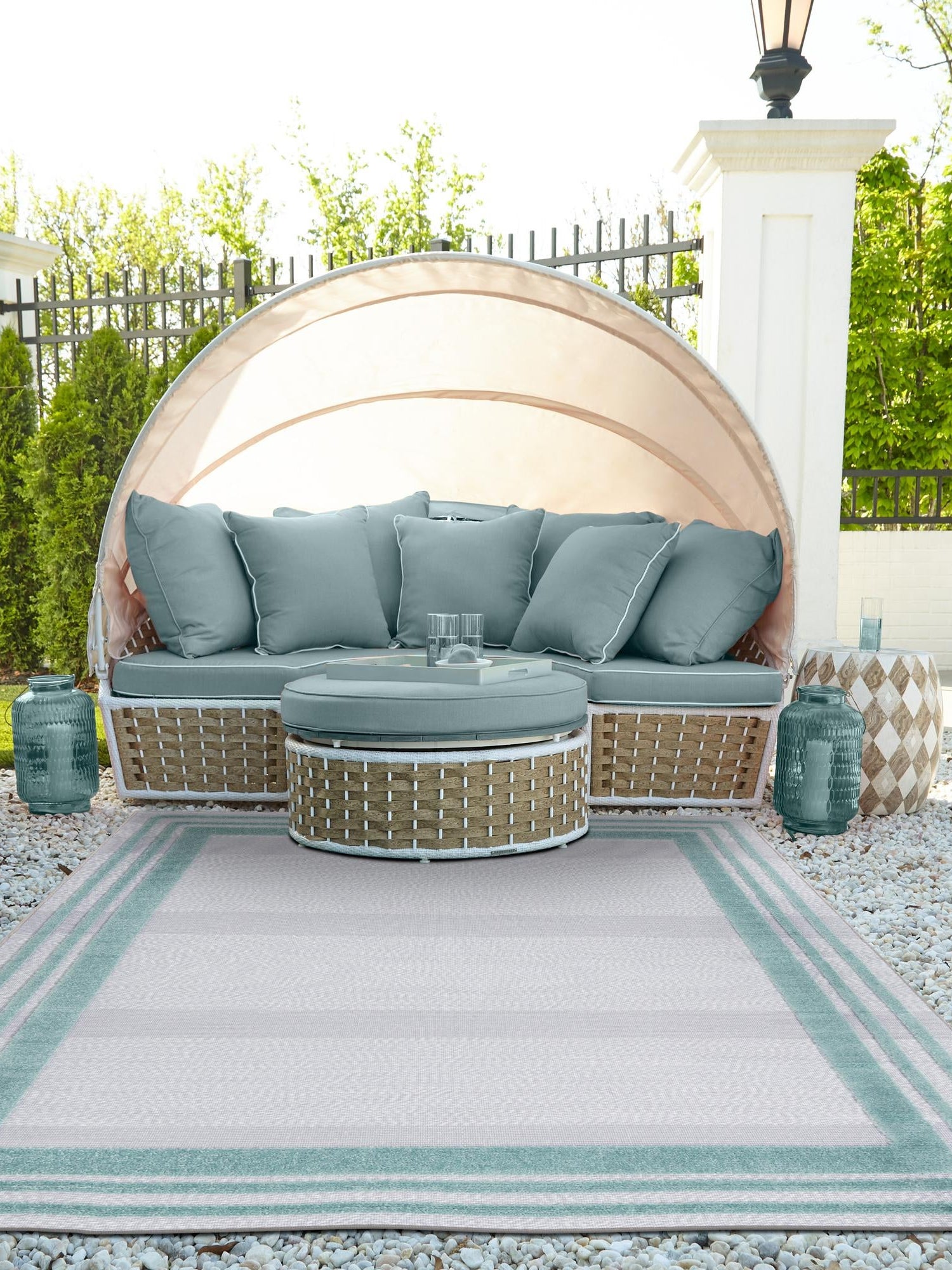 Gray Teal 6' x 9' Aruba Outdoor Rectangle Area Rug Weather Resistant for Patio, Deck, Terrace, Balcony, Porch for Sale at Rug Engine