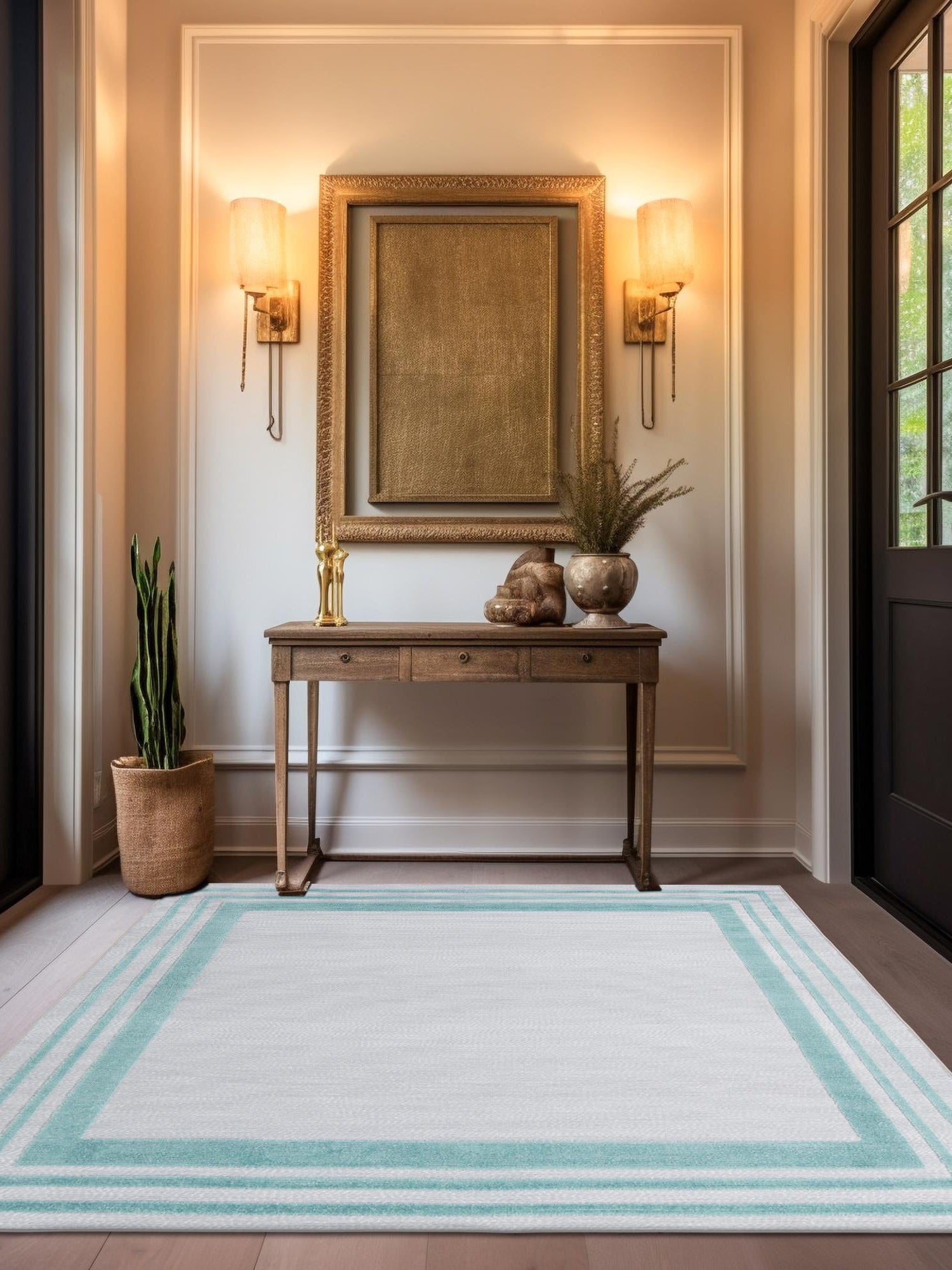 Gray Teal 5' 3 x 5' 3 Aruba Outdoor Square Area Rug Weather Resistant for Patio, Deck, Terrace, Balcony, Porch for Sale at Rug Engine
