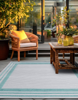 Gray Teal 7' 10 x 7' 10 Aruba Outdoor Square Area Rug Weather Resistant for Patio, Deck, Terrace, Balcony, Porch for Sale at Rug Engine