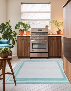 Gray Teal 5' 3 x 5' 3 Aruba Outdoor Square Area Rug Weather Resistant for Patio, Deck, Terrace, Balcony, Porch for Sale at Rug Engine