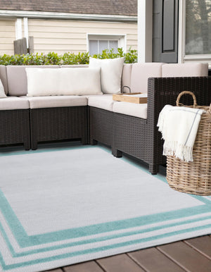 Gray Teal 7' 10 x 7' 10 Aruba Outdoor Square Area Rug Weather Resistant for Patio, Deck, Terrace, Balcony, Porch for Sale at Rug Engine