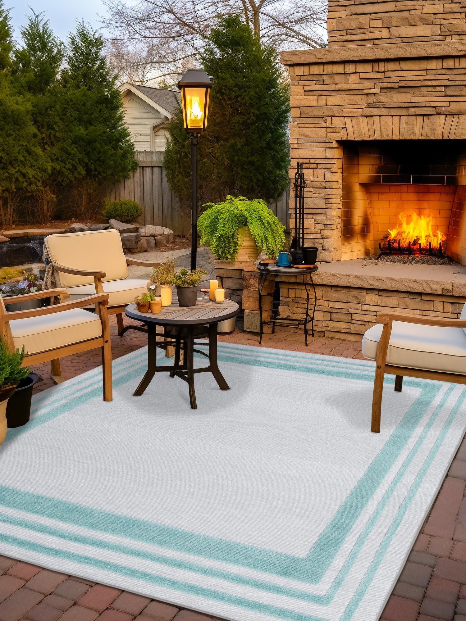 Gray Teal 5' 3 x 5' 3 Aruba Outdoor Square Area Rug Weather Resistant for Patio, Deck, Terrace, Balcony, Porch for Sale at Rug Engine