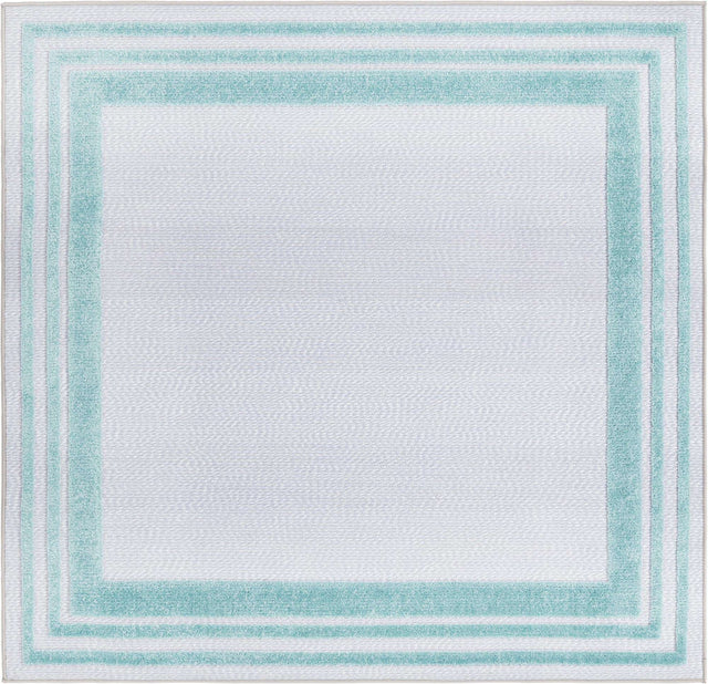 Gray Teal 5' 3 x 5' 3 Aruba Outdoor Square Area Rug Weather Resistant for Patio, Deck, Terrace, Balcony, Porch for Sale at Rug Engine