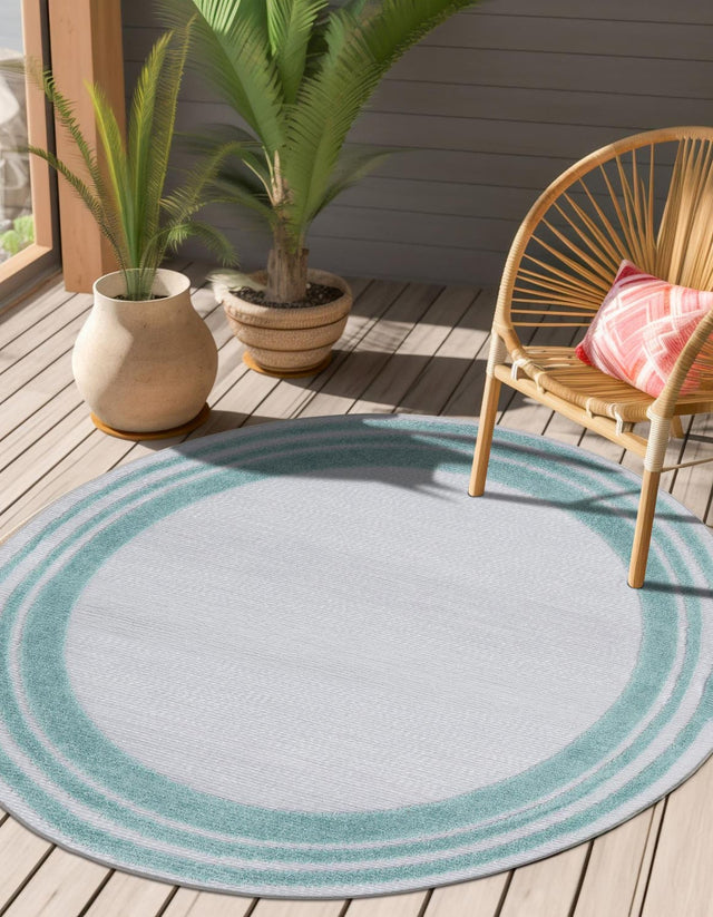 Gray Teal 5' 3 x 5' 3 Aruba Outdoor Round Area Rug Weather Resistant for Patio, Deck, Terrace, Balcony, Porch for Sale at Rug Engine