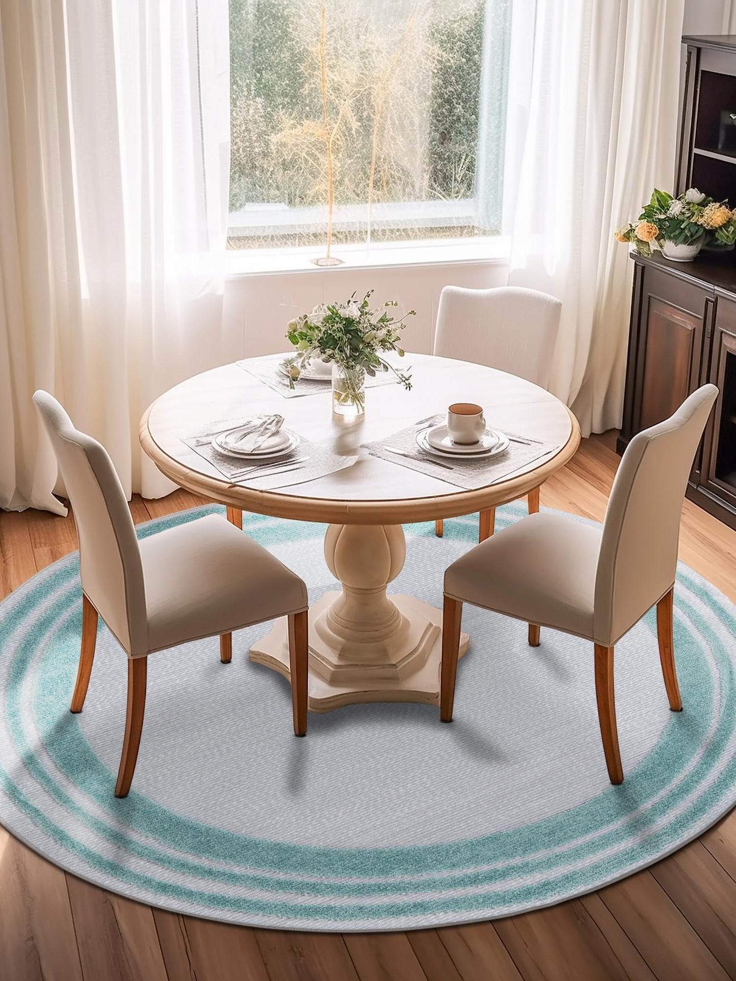 Gray Teal 3' 3 x 3' 3 Aruba Outdoor Round Area Rug Weather Resistant for Patio, Deck, Terrace, Balcony, Porch for Sale at Rug Engine