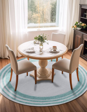 Gray Teal 3' 3 x 3' 3 Aruba Outdoor Round Area Rug Weather Resistant for Patio, Deck, Terrace, Balcony, Porch for Sale at Rug Engine
