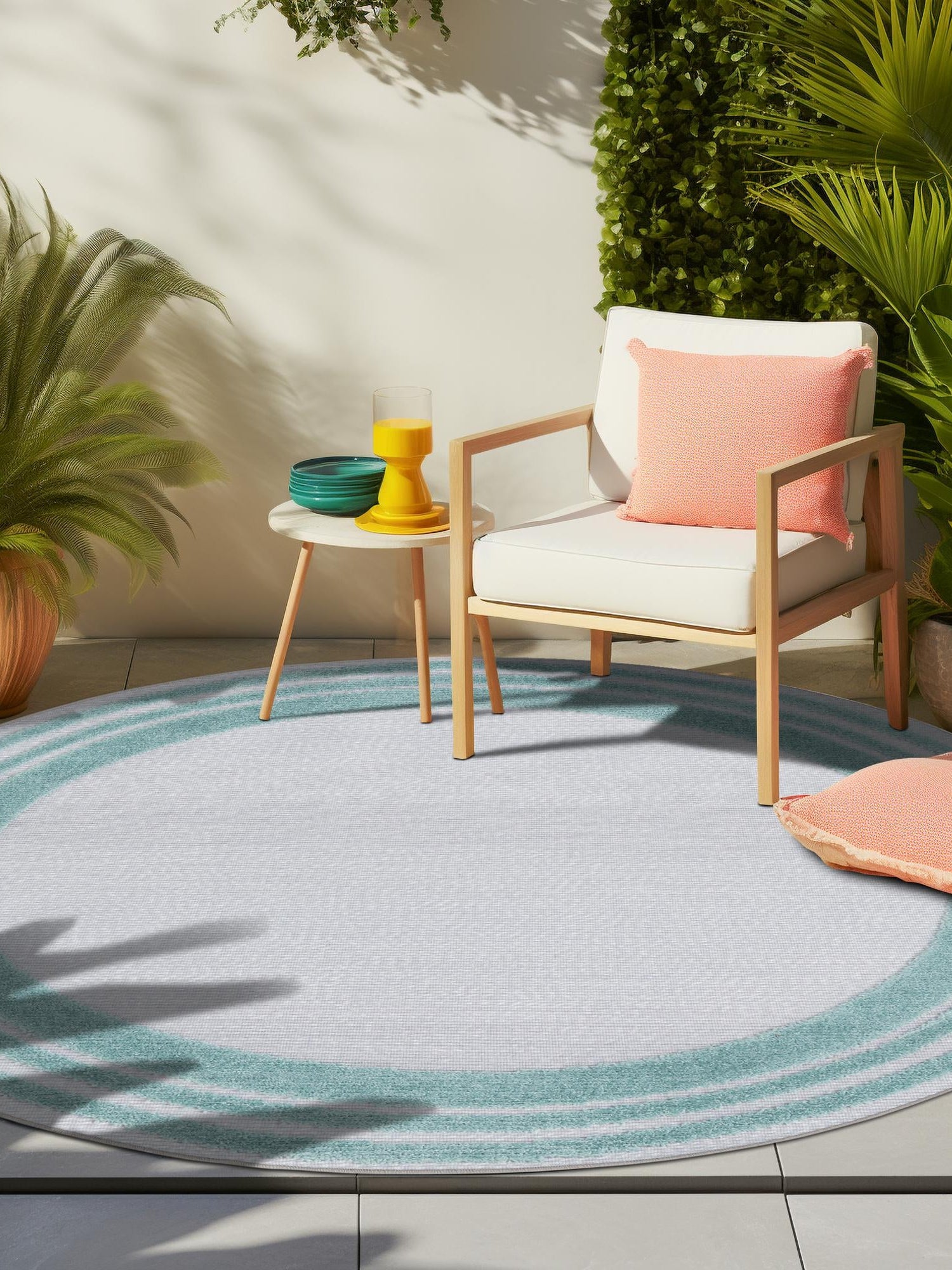 Gray Teal 3' 3 x 3' 3 Aruba Outdoor Round Area Rug Weather Resistant for Patio, Deck, Terrace, Balcony, Porch for Sale at Rug Engine