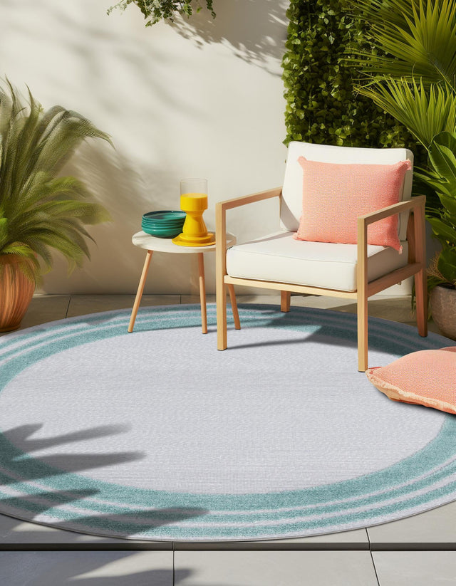 Gray Teal 3' 3 x 3' 3 Aruba Outdoor Round Area Rug Weather Resistant for Patio, Deck, Terrace, Balcony, Porch for Sale at Rug Engine