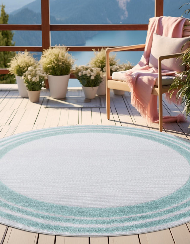 Gray Teal 5' 3 x 5' 3 Aruba Outdoor Round Area Rug Weather Resistant for Patio, Deck, Terrace, Balcony, Porch for Sale at Rug Engine