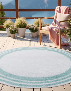 Gray Teal 3' 3 x 3' 3 Aruba Outdoor Round Area Rug Weather Resistant for Patio, Deck, Terrace, Balcony, Porch for Sale at Rug Engine