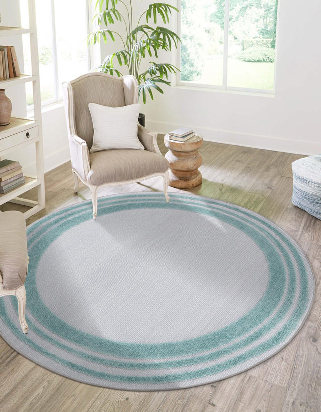 Gray Teal 5' 3 x 5' 3 Aruba Outdoor Round Area Rug Weather Resistant for Patio, Deck, Terrace, Balcony, Porch for Sale at Rug Engine