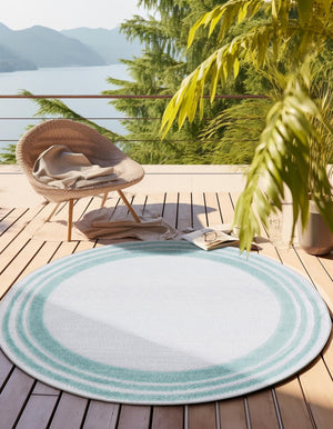 Gray Teal 3' 3 x 3' 3 Aruba Outdoor Round Area Rug Weather Resistant for Patio, Deck, Terrace, Balcony, Porch for Sale at Rug Engine