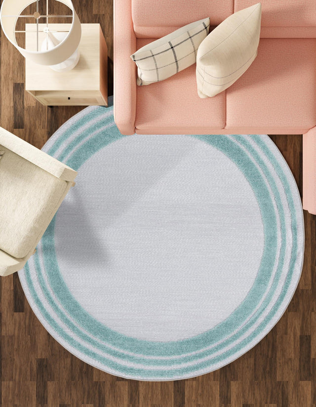 Gray Teal 3' 3 x 3' 3 Aruba Outdoor Round Area Rug Weather Resistant for Patio, Deck, Terrace, Balcony, Porch for Sale at Rug Engine