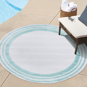 Gray Teal 5' 3 x 5' 3 Aruba Outdoor Round Area Rug Weather Resistant for Patio, Deck, Terrace, Balcony, Porch for Sale at Rug Engine
