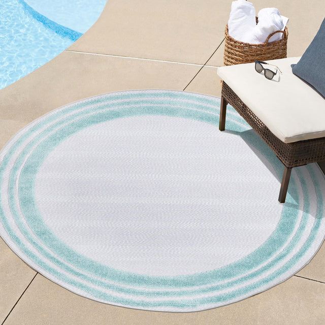Gray Teal 5' 3 x 5' 3 Aruba Outdoor Round Area Rug Weather Resistant for Patio, Deck, Terrace, Balcony, Porch for Sale at Rug Engine