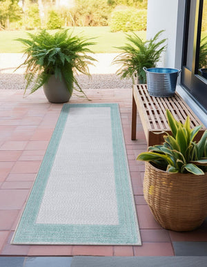 Gray Teal 2' x 8' Aruba Outdoor Runner Area Rug Weather Resistant for Patio, Deck, Terrace, Balcony, Porch for Sale at Rug Engine