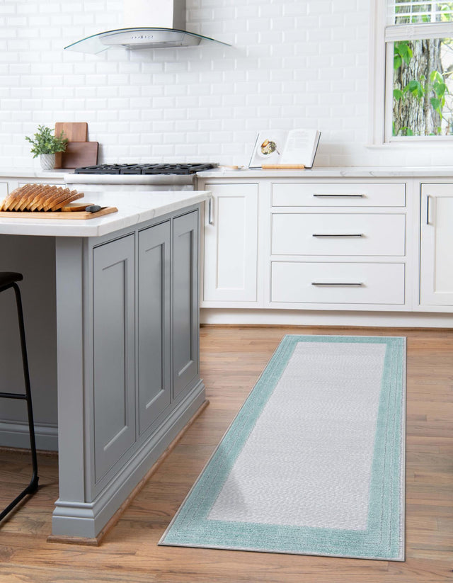 Gray Teal 2' x 6' Aruba Outdoor Runner Area Rug Weather Resistant for Patio, Deck, Terrace, Balcony, Porch for Sale at Rug Engine